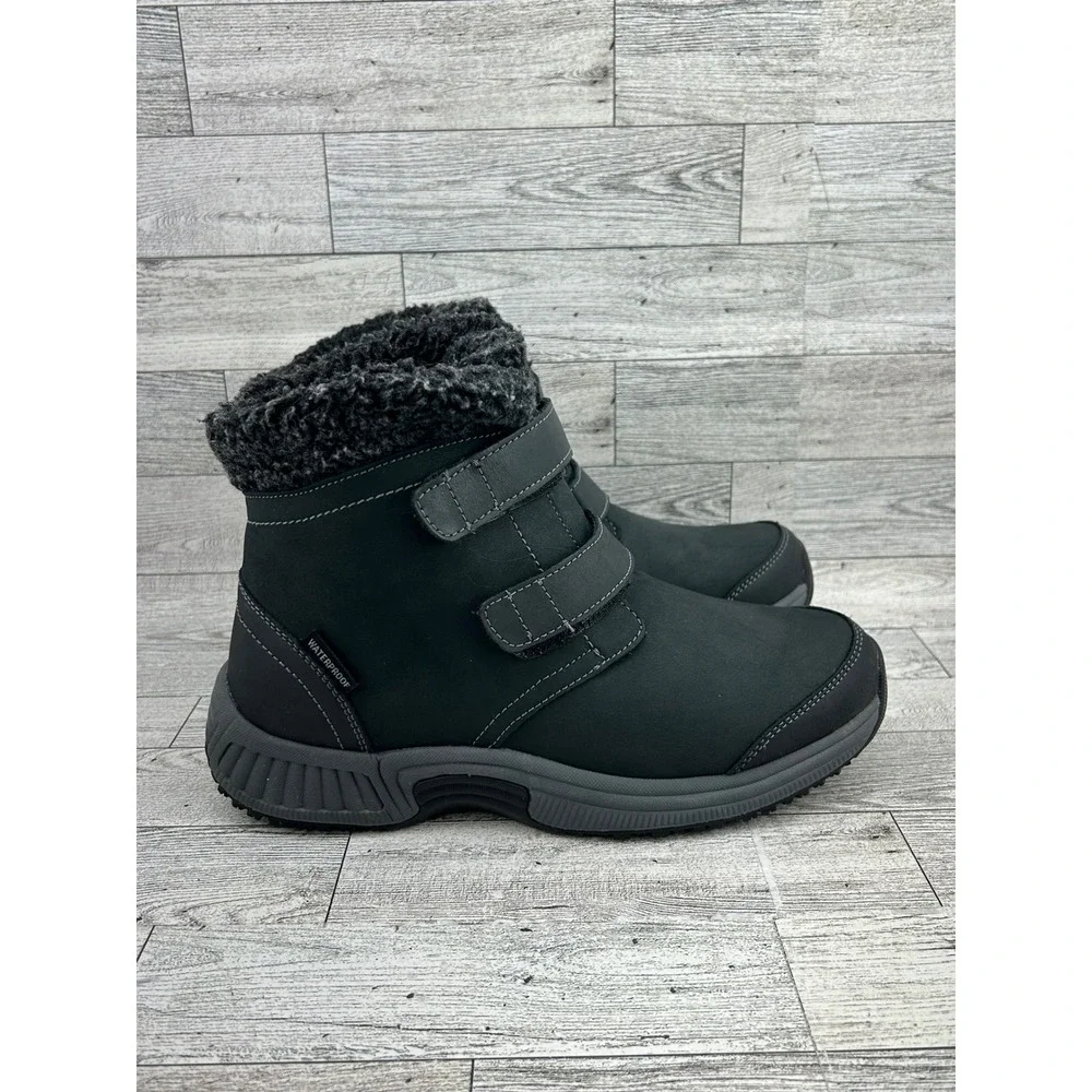 Orthofeet Florence 886 Women Size 7 Black Leather Ankle Boots Faux Fur Lining‎